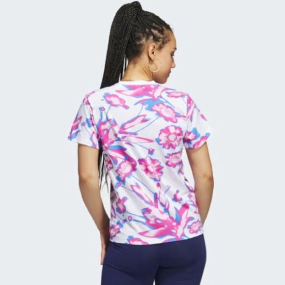 Adidas originals Women's Bloom Allover floral Print logo white Tee NWOT Small - Picture 7 of 7